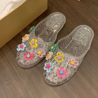 Pha Lê Giày Nữ Sandal Flat Trong Suốt Nửa Dép Ngoài Dép Đế Mềm Dép