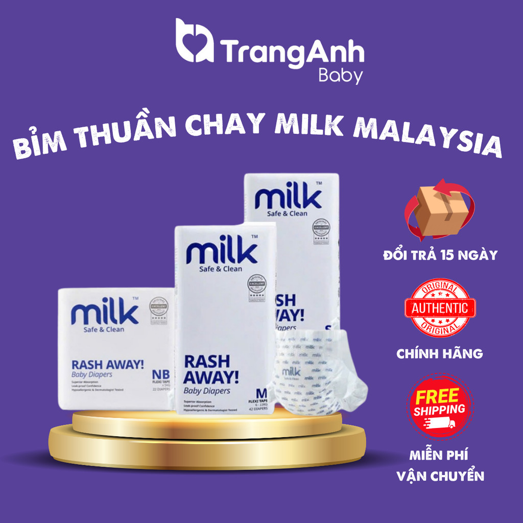 Bỉm thuần chay Milk Safe & Clean nội địa Malaysia siêu mềm, siêu thấm hút