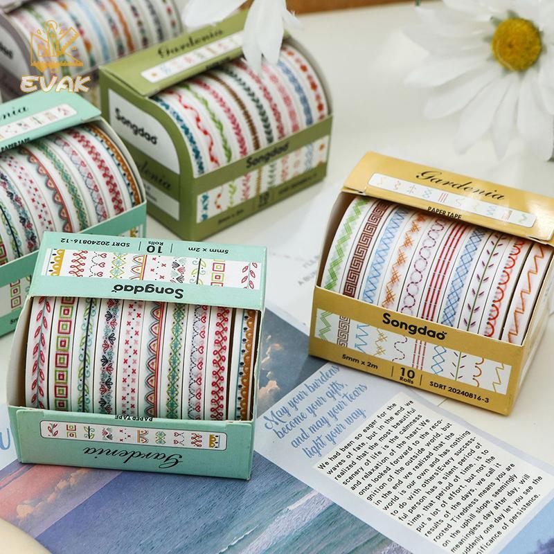 Alittlesetrtu 10 Cuộn Slim Basic Washi Tape Scrapbooking Tiếp Liệu Washi Tape Set Rainbow Cinta Adhe