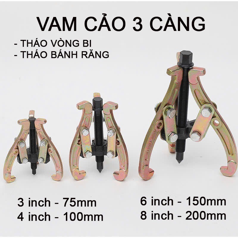 Vam 3 càng vam cảo đa năng tháo vòng bi, bánh răng nhiều kích cỡ 3" 4" 6" 8" (35mm-200mm)