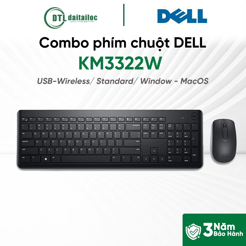 Bộ Phím Chuột Không Dây Dell KM3322W | Chính Hãng | Bảo Hành 36 Tháng