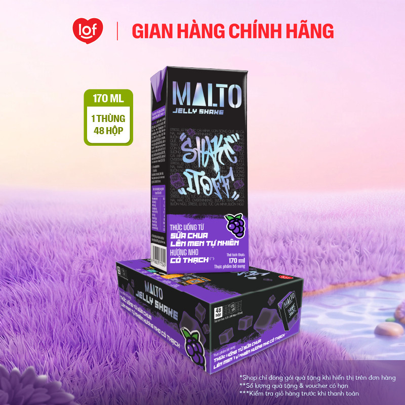 Sữa chua lên men tự nhiên MALTO Jelly Shake Shake It Off hương nho có thạch thùng 48 hộp x 170ml