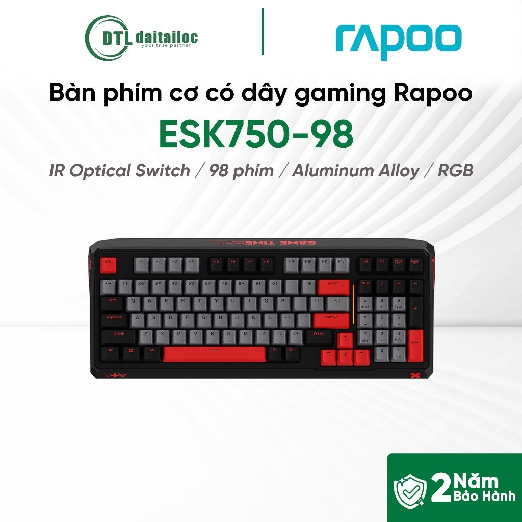 Bàn phím cơ có dây gaming Rapoo ESK750-98 Orange Grey Black Optical Blue Swich