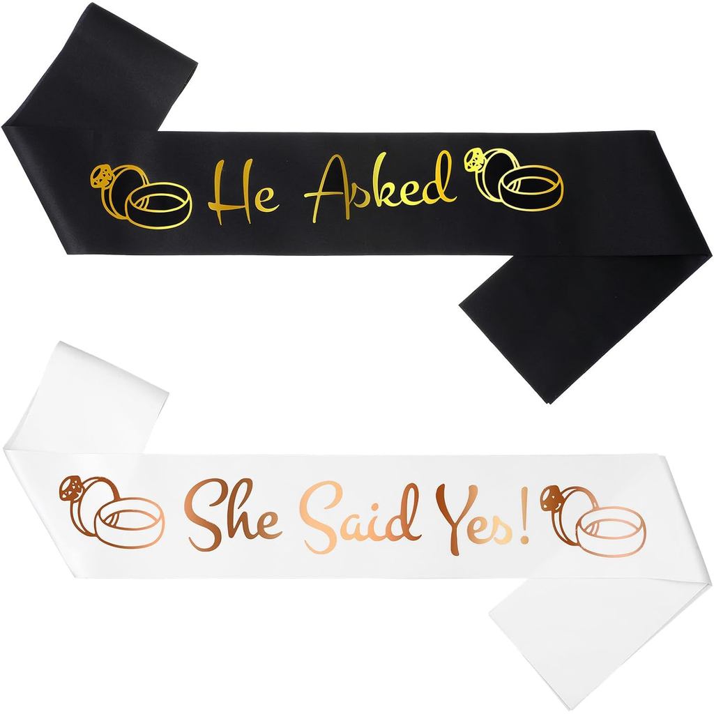 He Asked & She Said Yes Sashes Kit, Khăn quàng cổ cô dâu vàng hồng, Khăn chải lông vàng, Ủng hộ tiệc