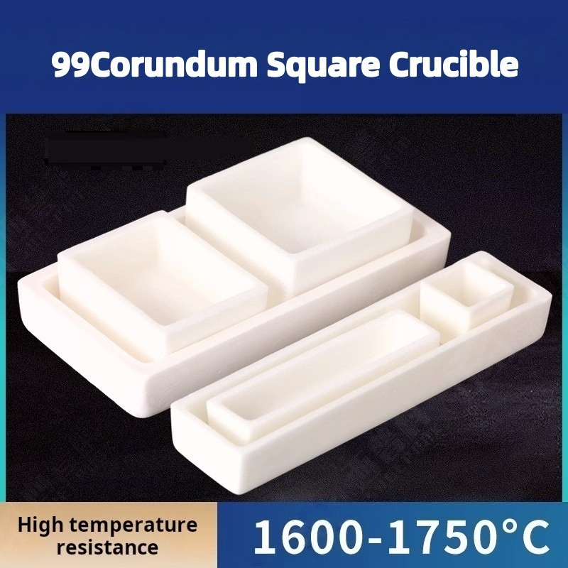 Nồi nấu crundum được làm bằng thuyền gốm vuông alumina 99% và có thể chịu được 1600 ° Lò muffle. Nồi