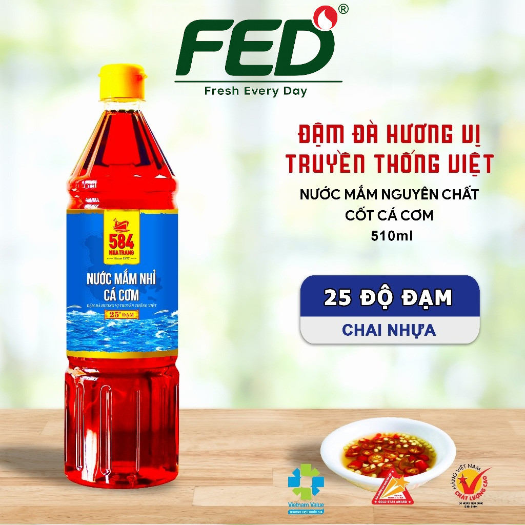 Nước Mắm 584 Nha Trang 25 Độ Đạm - Nước Mắm Truyền Thống 584 Nha Trang Chai Nhựa 1 Lít - P1025 - FED