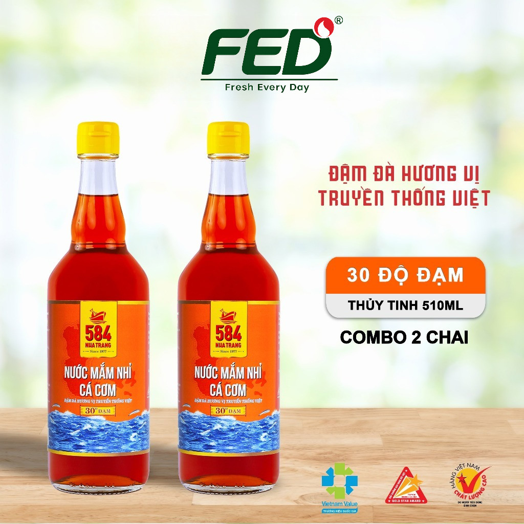 Nước Mắm 584 Nha Trang 30 Độ Đạm - Nước Mắm Truyền Thống Chai Thủy Tinh 500ml  -[COMBO 2 CHAI] - T05
