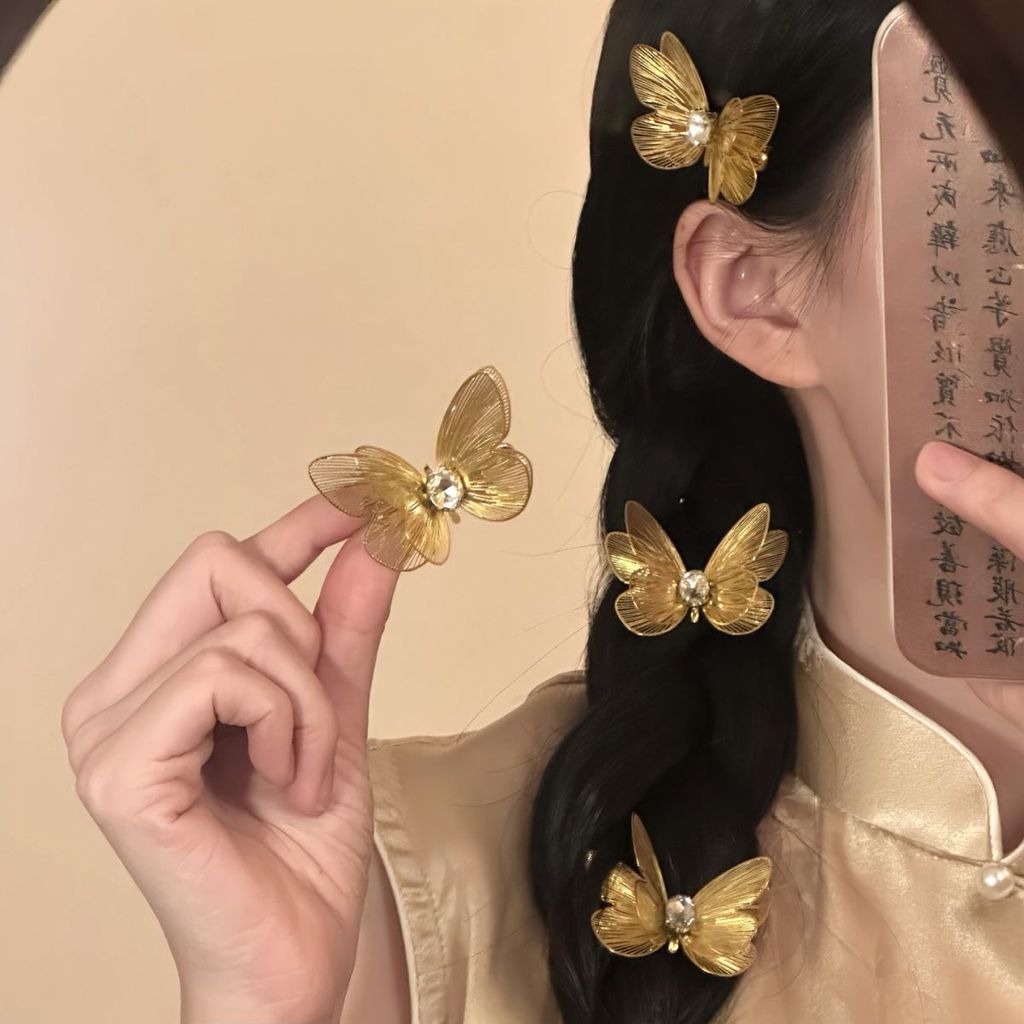 Shan Mu Hand-Made {Dieqi Jinlan} Kẹp tóc hình bướm vàng phong cách Trung Quốc mới dành cho nữ Kẹp bê