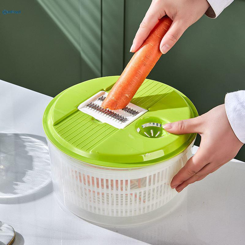 [InShop1] Máy sấy salad gia dụng cắt và giặt 2 trong 1 Salad Spinner Máy khử nước rau quả Giỏ thấm đ