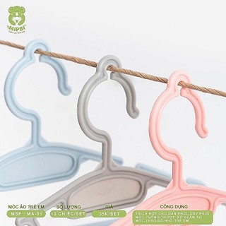 Set 10 móc trẻ em Mipbi (set 10 chiếc) - Rãnh Chống Trượt Xô Quần Áo