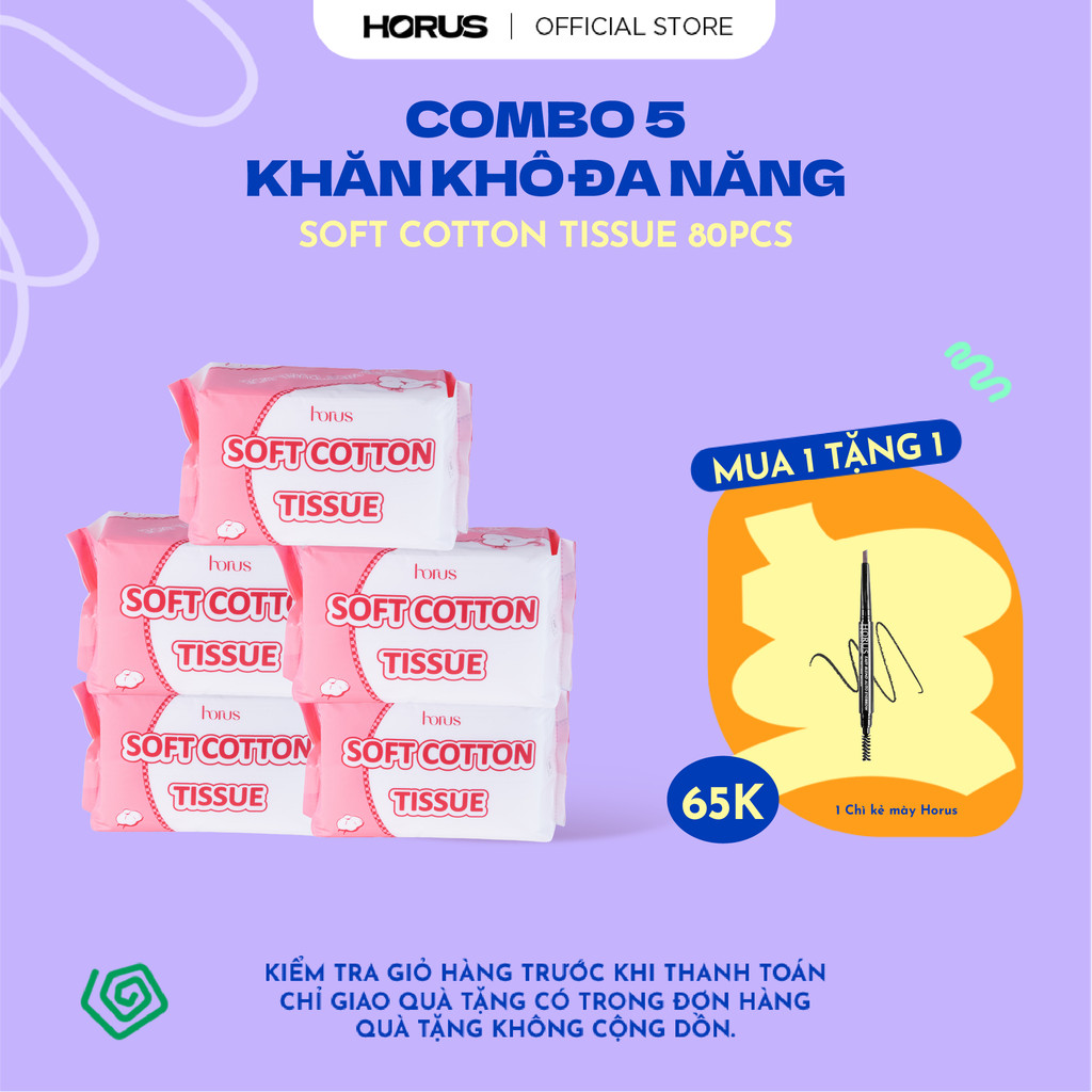 [ĐỘC QUYỀN] Combo 5 Horus Khăn khô đa năng Soft Cotton Tissue 80pcs