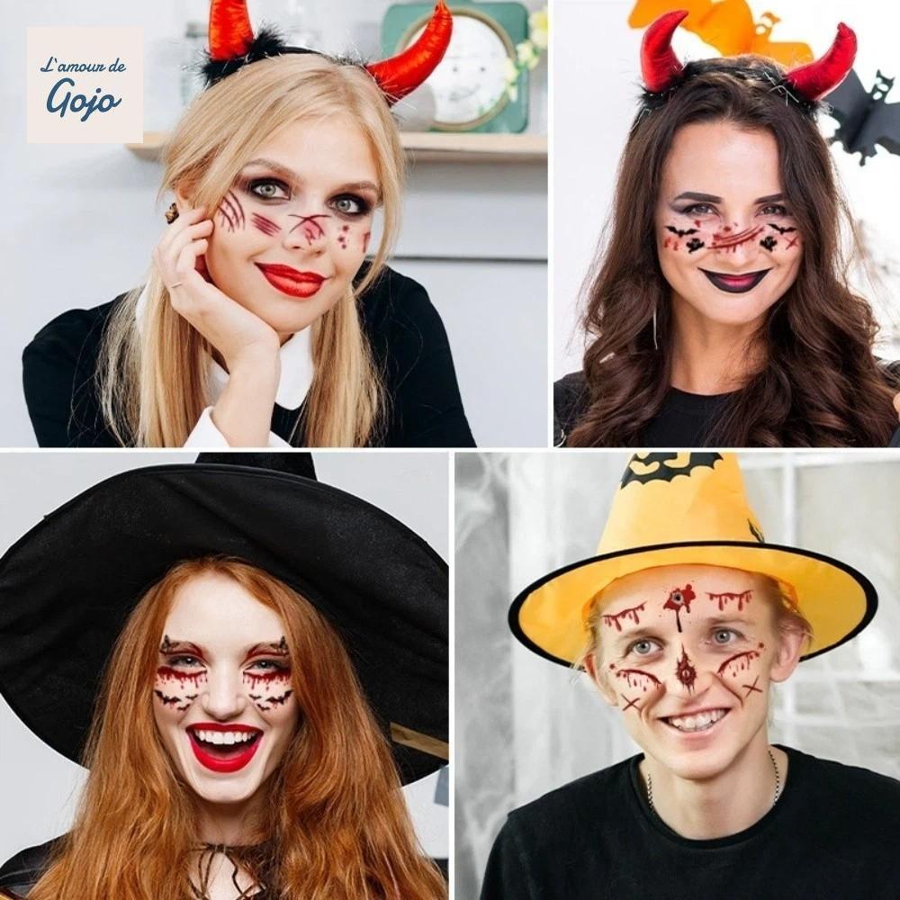 GOJO 12 Miếng Hình Xăm Halloween Mặt Nhện Bí Ngô Bloodstain Blush Tạm Thời Chống Thấm Nước Lâu Dài D