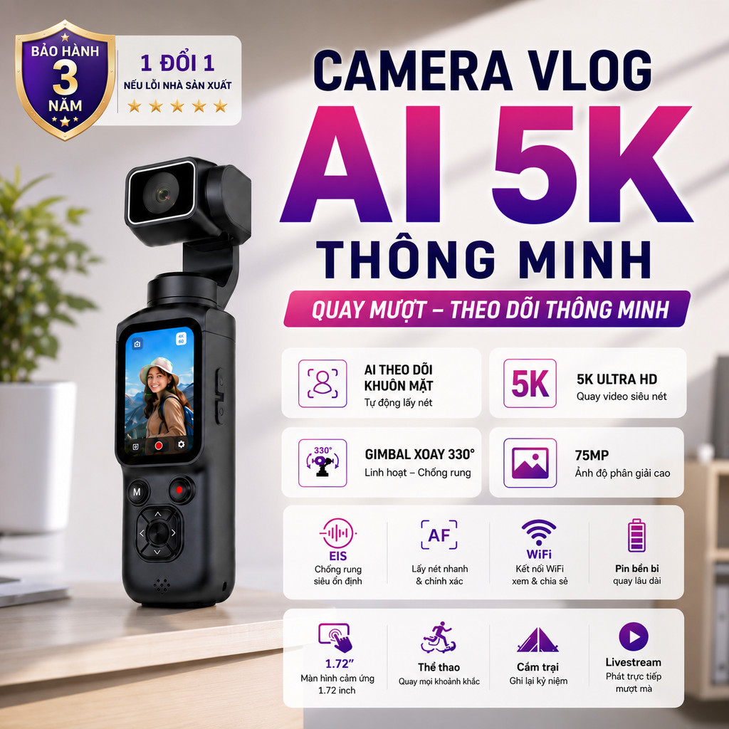 Camera 5K Camera AI Camera Vlog Camera WiFi Camera Gimbal Camera Cầm Tay Camera Chống Rung Camera Kỹ