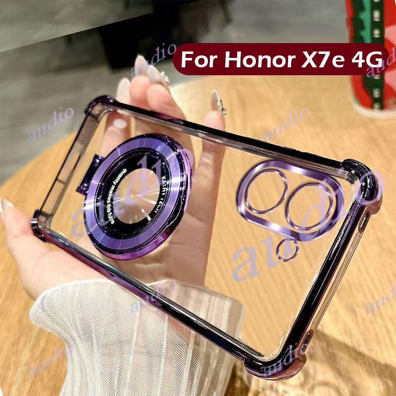 Ốp điện thoại trong suốt mạ bốn góc HONOR X7e 4G có giá đỡ cho Honor X7e X7E HonorX7e 4G 5G Ốp lưng 