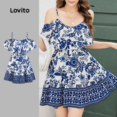 Lovito Kỳ nghỉ Mẫu váy giả 2-trong-1 đơn giản cho mùa xuân/hè màu xanh navy cho nữ LK3EDD596