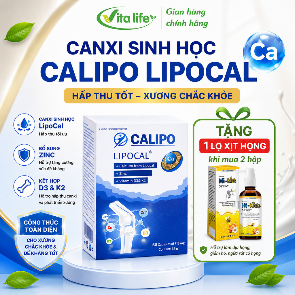 [XH] CALIPO - Canxi Lipocal sinh học thế hệ mới hấp thu cao, không táo bón hộp 60 viên