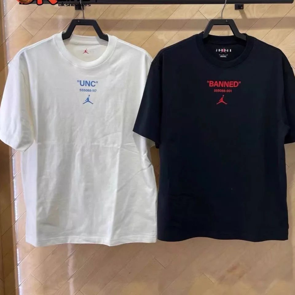 AJ1 Đen Đỏ Cấm Mặc UNC Bắc Carolina Thể Thao Bóng Rổ Cotton Nguyên Chất Áo Thun Tay Ngắn DM3545-100-