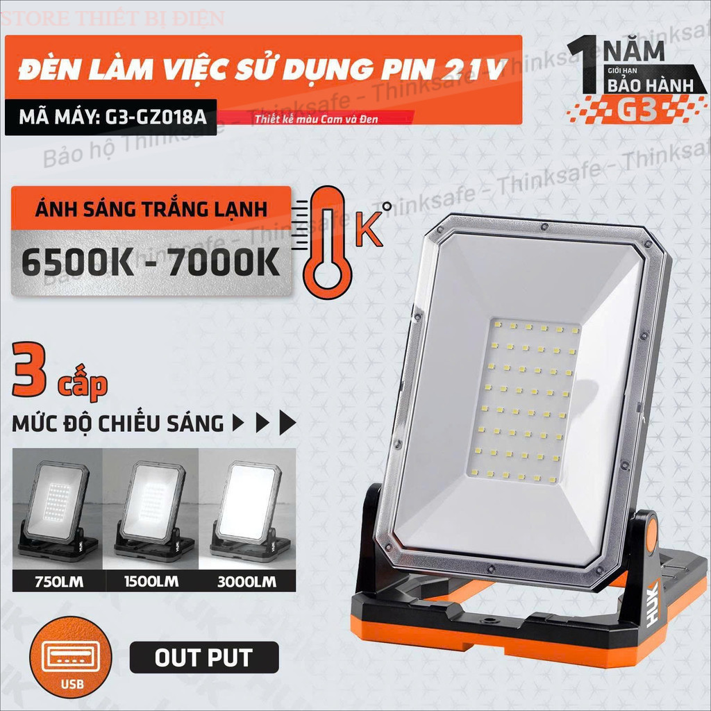 Đèn led chiếu sáng dùng pin HUKAN G3-GZ018A, 48 bóng led, 3 chế dộ sáng, Độ sáng 3000Lm, STORE THIẾT