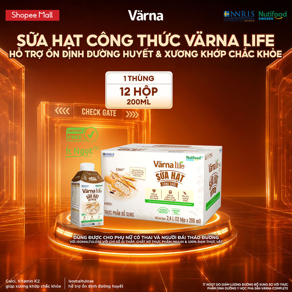[LIVESTREAM HANNAH] Thùng 12 hộp Varna Life thực phẩm bổ sung sữa hạt công thức pha sẵn (12 hộp giấy