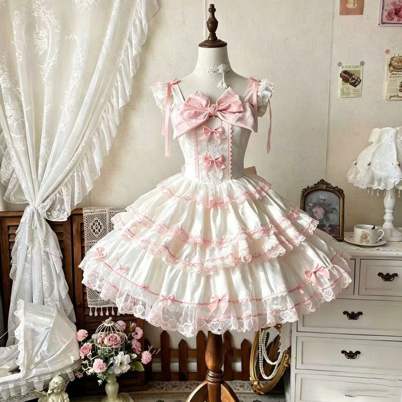 Gothic Đầm Tươi Ngọt lolita jsk Ren Bánh Đầm Bé Gái Hàng Ngày Ánh Sáng lo Đầm