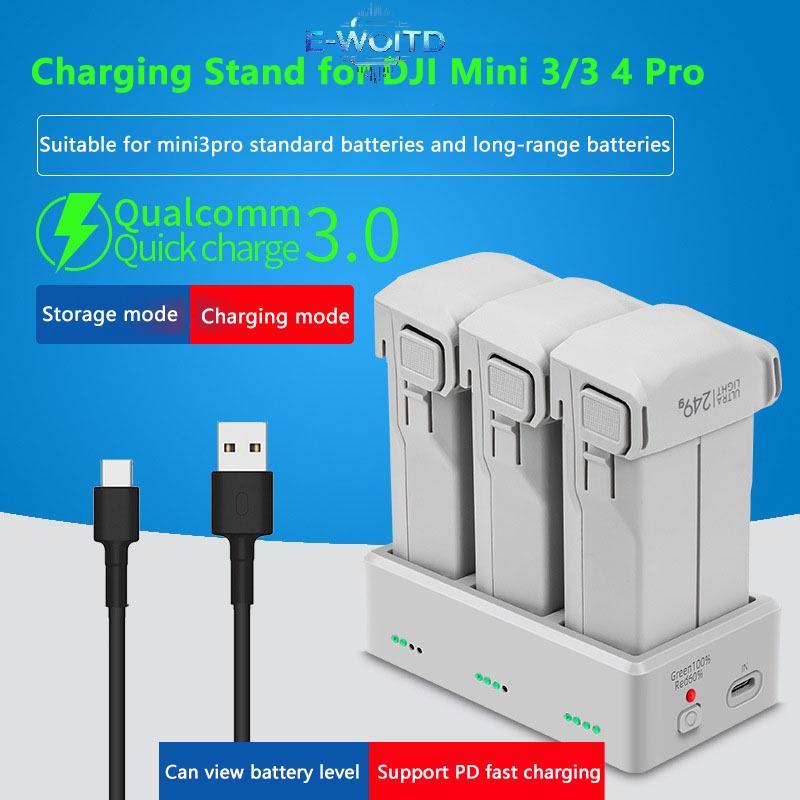 E-WOITD Pin Sạc Hub Cho Mini 4 3 Pro Sạc Pin Trạm Sạc Ba Kênh Cho Mini 3 E-WOITD