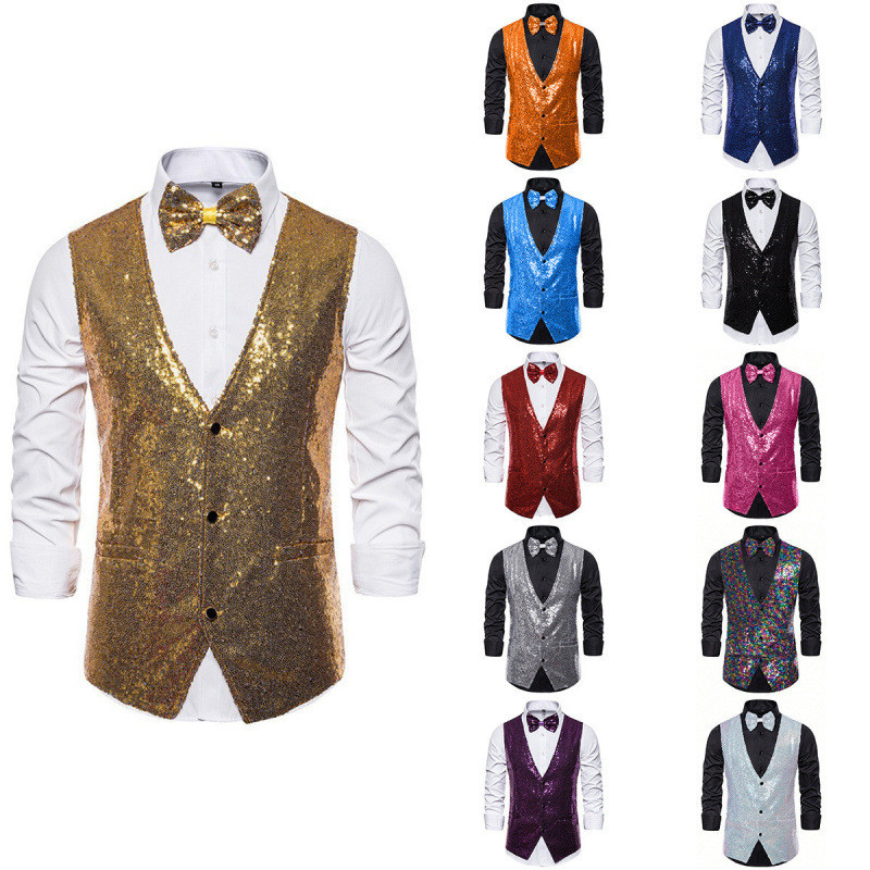 Nam Sân Khấu Trang Phục Nhỏ Đính Kim Sa Lấp Lánh Vest Ảnh Studio Ảnh Chủ Nhà Ca Sĩ Lễ Vest20260730