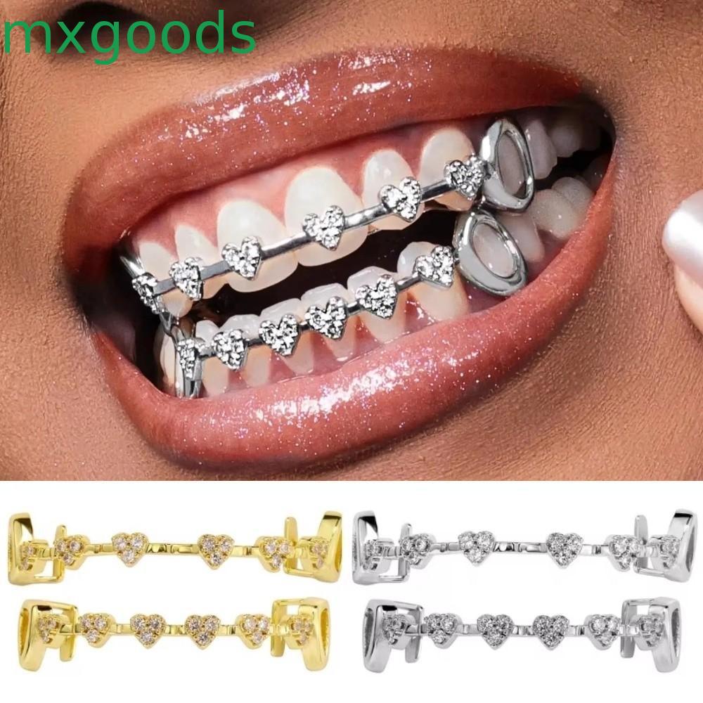 MXGOODS Charm Răng Grillz, Đôi Bóng Nha Khoa Nướng, Hợp Thời Trang Mạ Chân Không Rỗng Đơn Giản Tình 