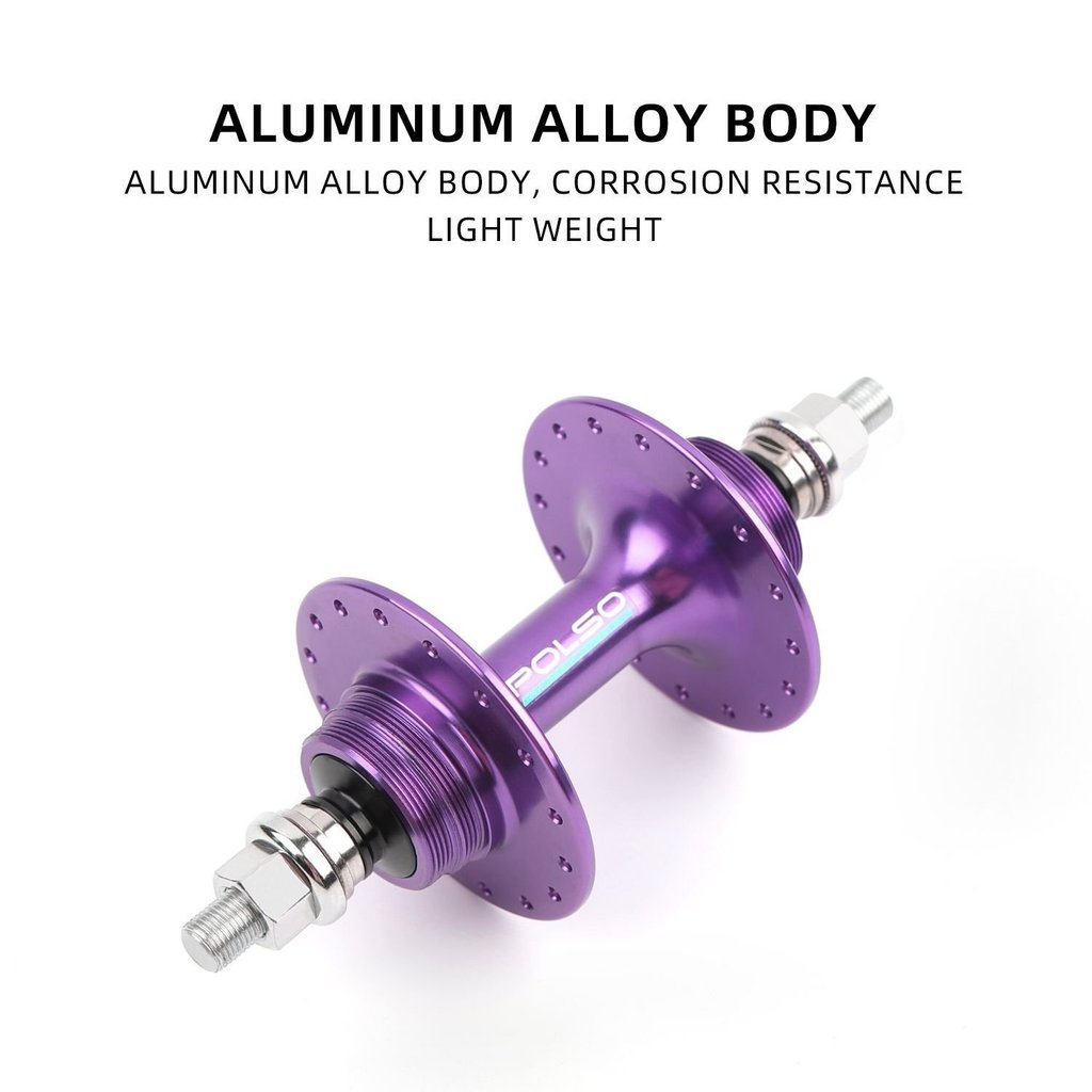 Bộ moay ơ xe đạp fixed gear POLSO màu tím kèm nhẫn khóa răng cố định phụ kiện độ xe