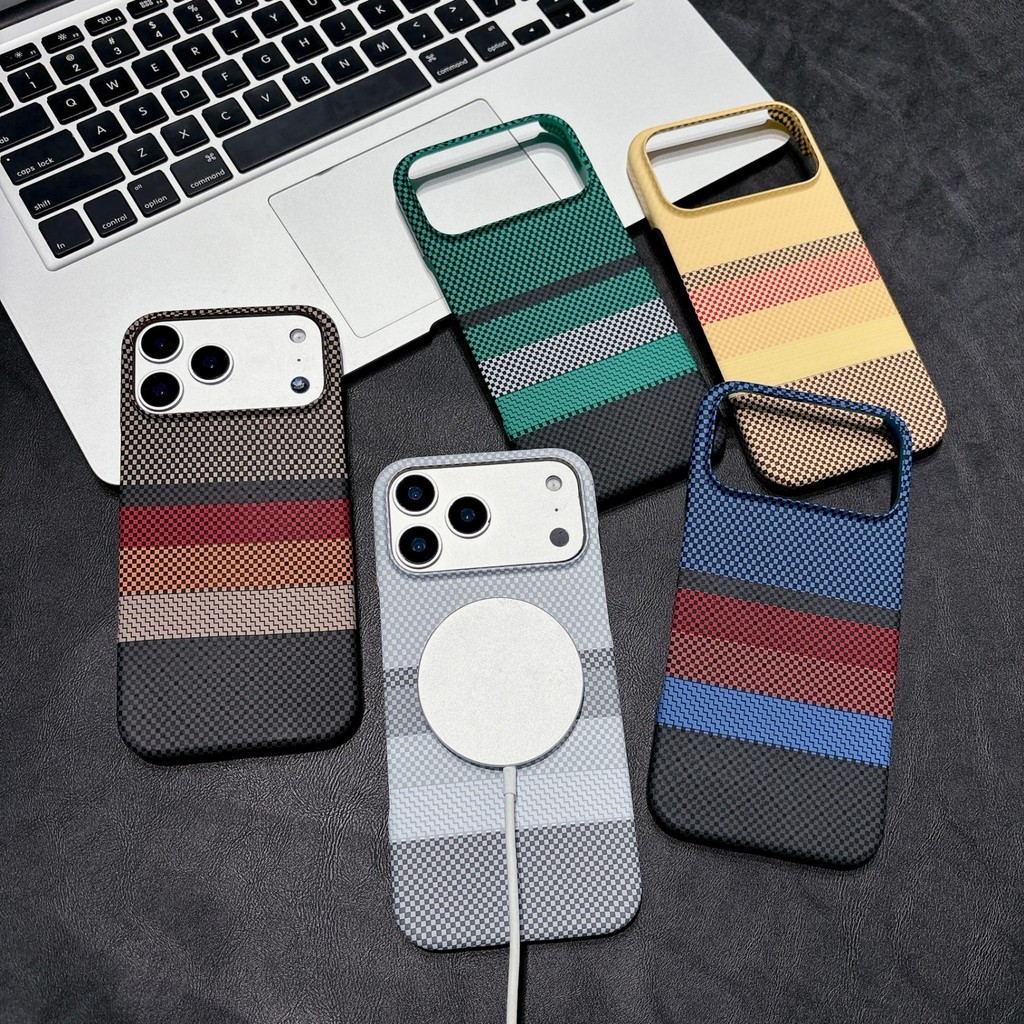 Thích hợp cho iphone17Promax-iPhone 15 Sọc Họa Tiết Kevlar Nửa Gói Vỏ Điện Thoại, Vỏ Điện Thoại Kevl
