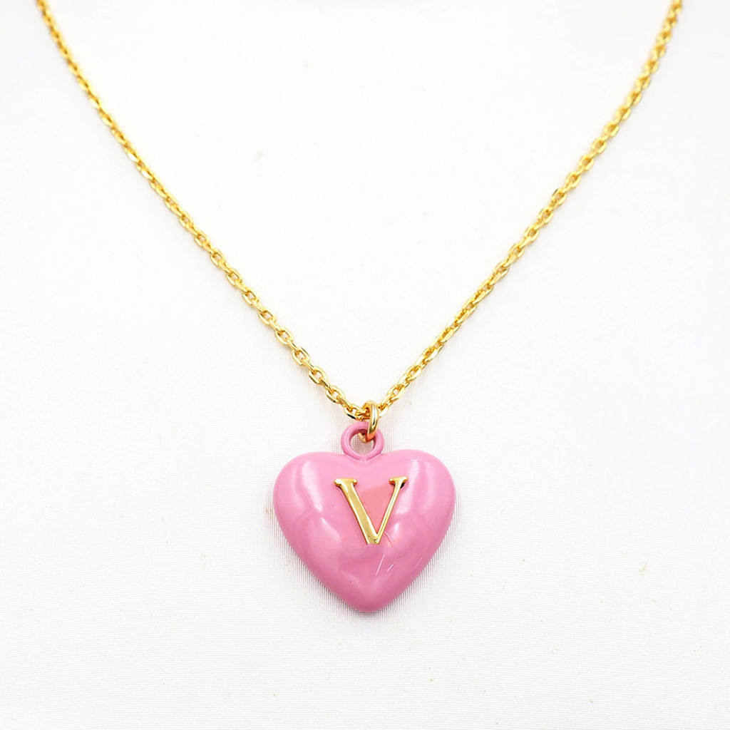 WCOB Peach pink heart necklace v Women's necklace with heart-shaped charms and letter pendants