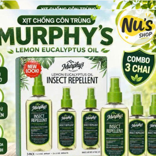 Combo 3 chai xịt chống côn trùng Murphy’s Naturals với tinh dầu chanh và bạch đàn eucalyptus.