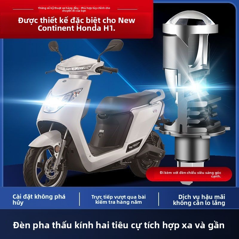 Đèn pha LED bi cầu xe tay ga Honda H1 tích hợp pha cốt siêu sáng lắp đặt chuyên nghiệp