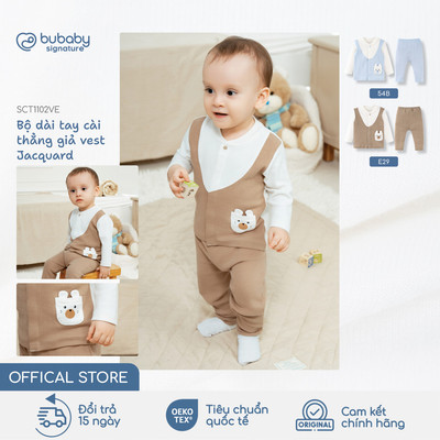 Bộ quần áo dài tay giả vest Jacquard BU Baby, bộ thời trang bé trai bé gái, bộ sơ sinh | SCT1102VE