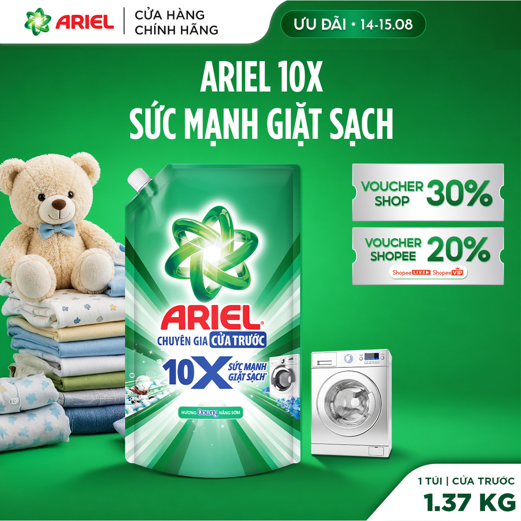 Nước Giặt Cửa Trước ARIEL 10X Giặt Nhanh 1.37KG