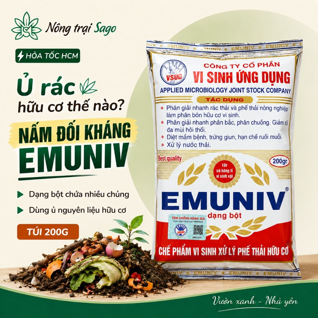 Nấm Đối Kháng Emuniv (Túi 200g) Cung Cấp Vi Sinh Cải Tạo Đất | Nông Trại Sago