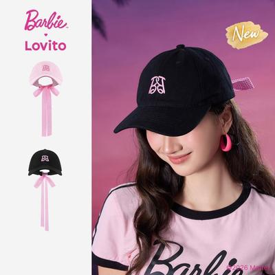 (New Arrival) Barbie™ X Lovito Nón Lưỡi Trai Polyester Đen Thêu Họa Tiết LBL5AD041
