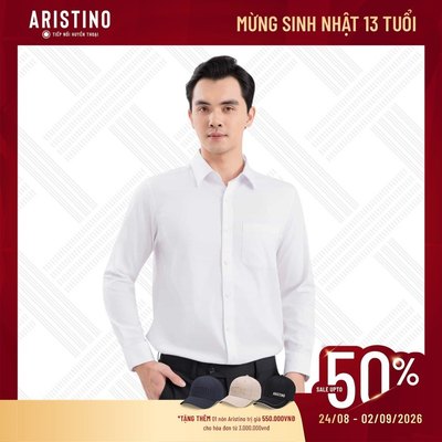 ARISTINO Áo Sơ Mi Nam Ngắn Tay Trắng ASSR22 Regular Fit Mềm Mại Thoáng Mát Thấm Hút Lịch Lãm