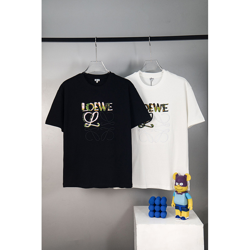 LOEWE LOEWE Phiên bản truy cập Áo thun ngắn tay phong cách cặp đôi Áo sơ mi đáy màu sắc tương phản T