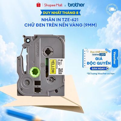 Nhãn in Brother TZe-621 chữ đen trên nền vàng (9mm)