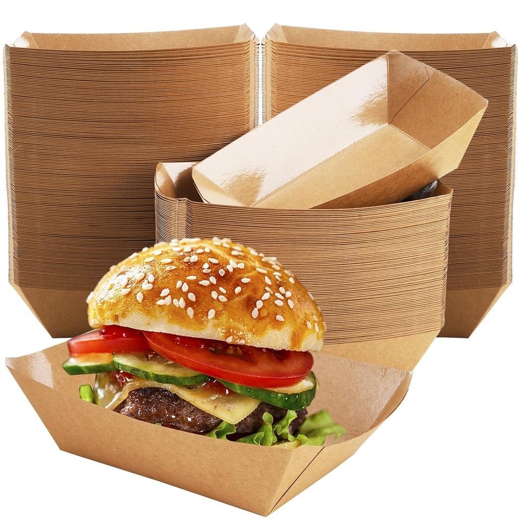 DEAYOU 250 Pack Paper Food Boats, 2 LB Kraft Food Trays Disposable, Grease Resistant Snack Holder Co