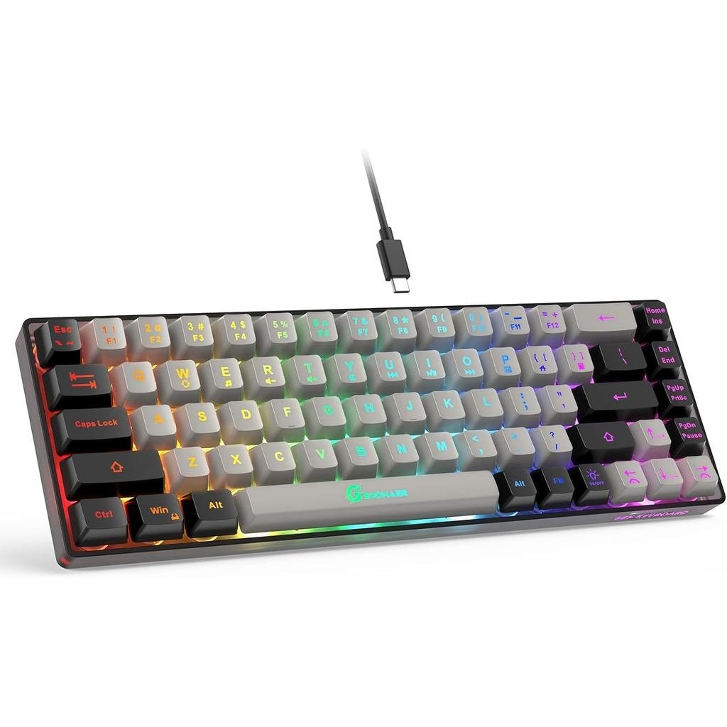 GEODMAER 65% Gaming Keyboard, Wired Backlit Mini Keyboard, Ultra-Compact Anti-Ghosting No-Conflict 6