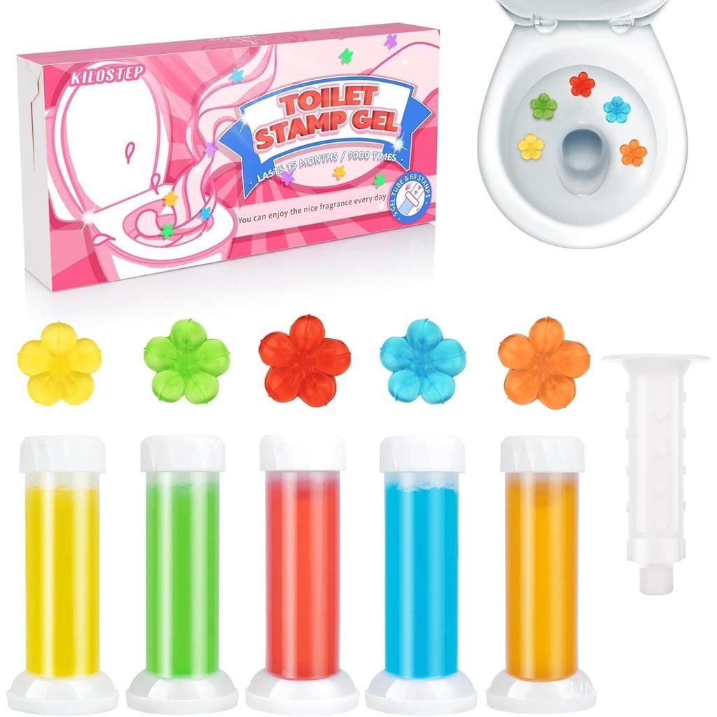 KILOSTEP Flower Toilet Gel Stamp, 60 Count Toilet Bowl Stamp Gel 5 Kinds Of Scent Toilet Bowl Cleane