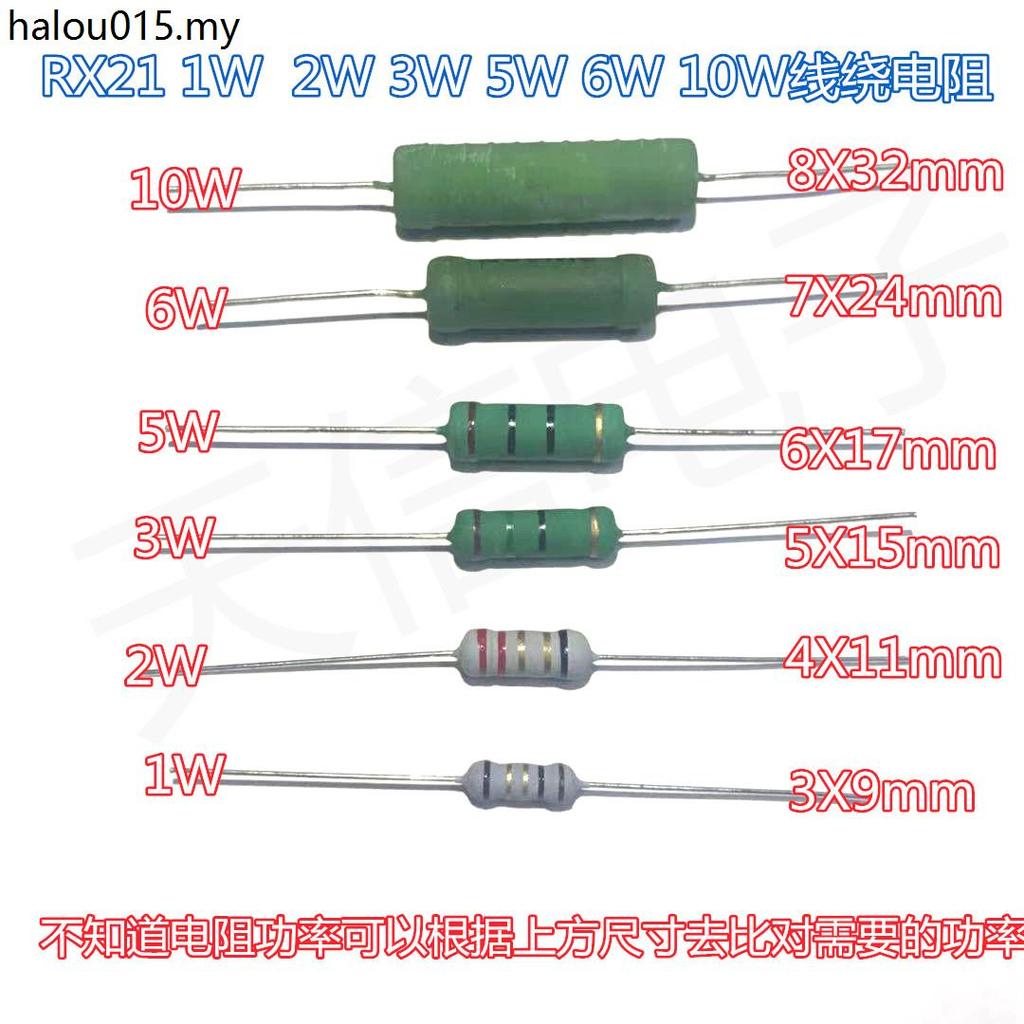RX21 1W 2W 3W 5W Cầu Chì Cuộn Dây Điện Trở 1 Euro 2R 4.7 10 15R 22 100 300R 1K
