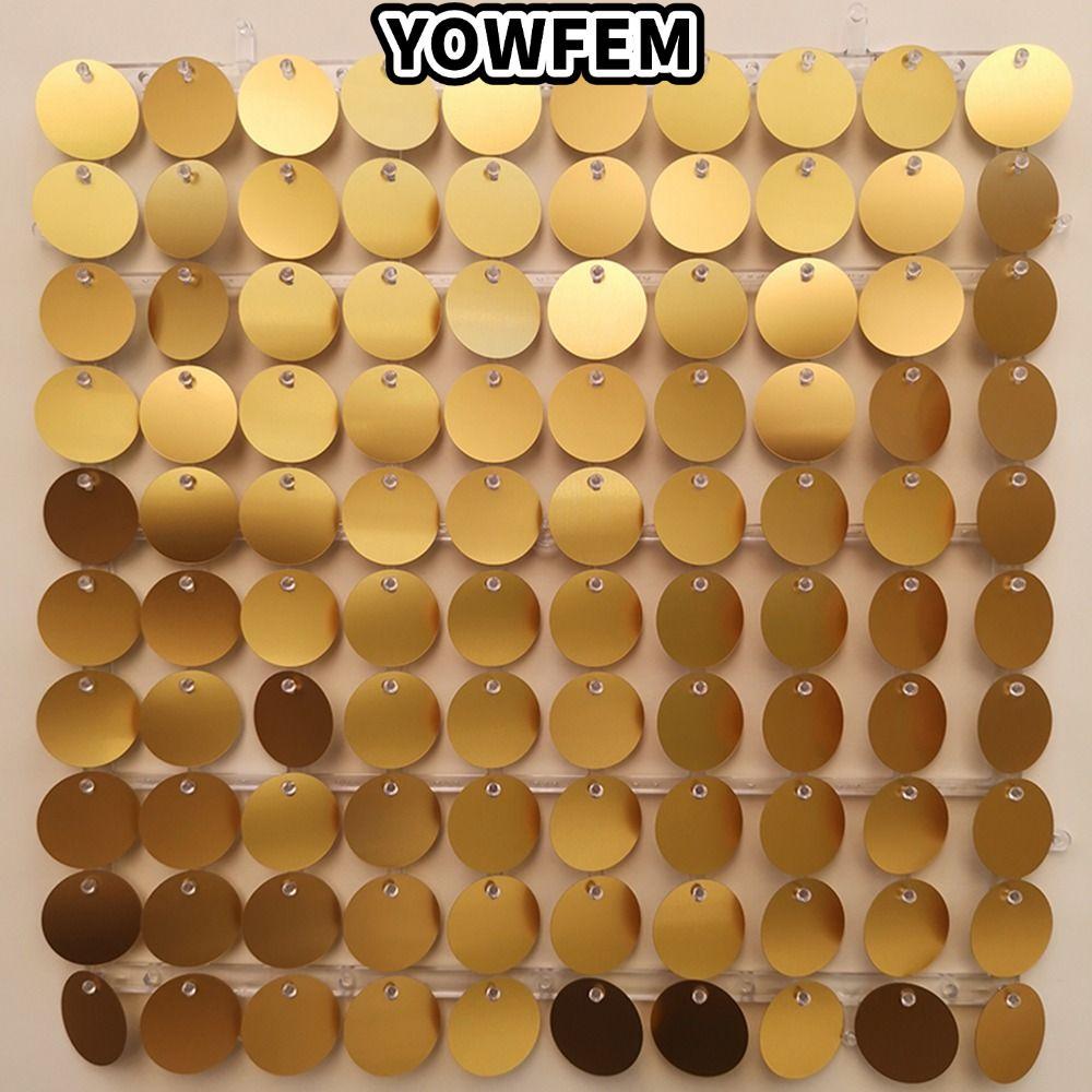 YOWFEM Sequin Panel Trang trí tường, Phông nền sequin tròn vàng bạc, Tấm trang trí phông nền PET lấp