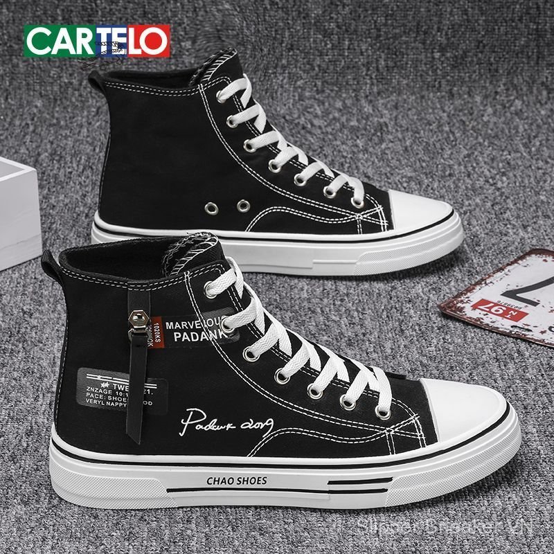 Giày vải nam cao cổ CARTELO màu đen, chống trượt, bền, đi chơi, đi làm, phong cách Hàn, thoải mái, g