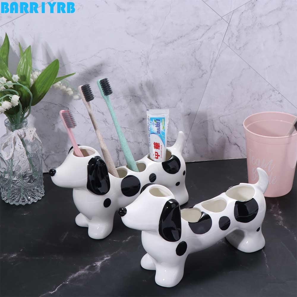 BARR1YRB Dachshund Toothbrush Holder, Cute Ceramic Dog Shaped Toothbrush Holder, Stylish 4 Slots Spa