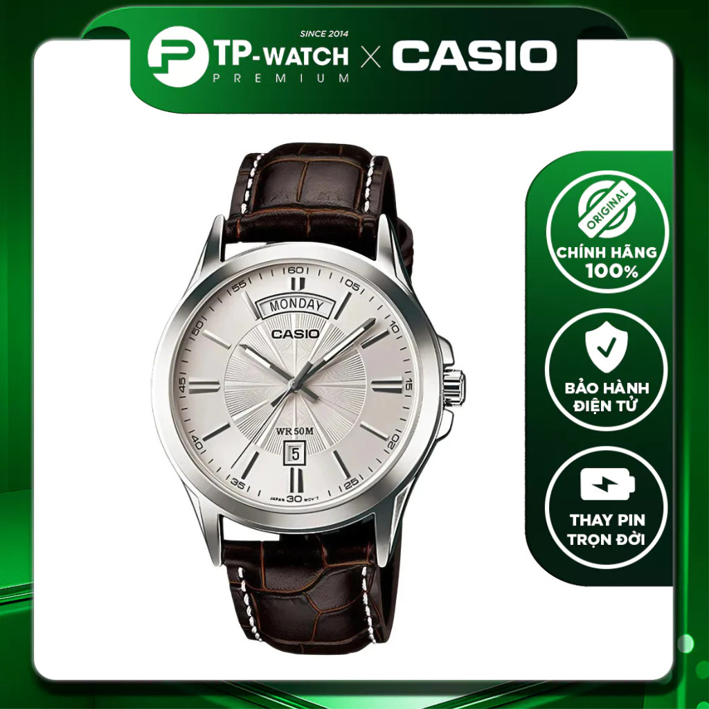 Đồng hồ nam dây da Casio MTP-1381L-7AVDF Size 39.9mm - Chống nước 50m | Casio nam MTP-1381L-7A