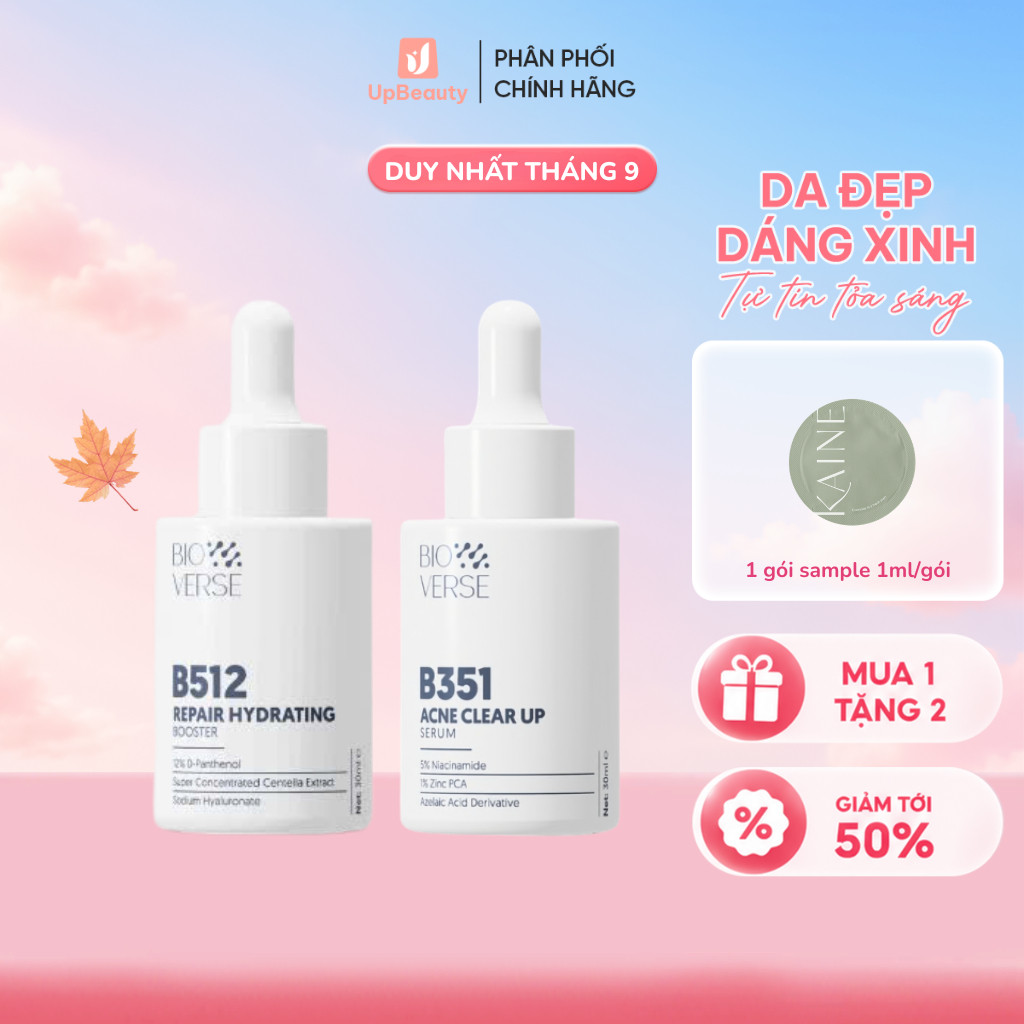 Combo 2 Serum Bioverse B351 Và B512 Chăm Sóc Da Hỗ Trợ Giảm Mụn 30ML Tặng Bông Tẩy Trang Horus