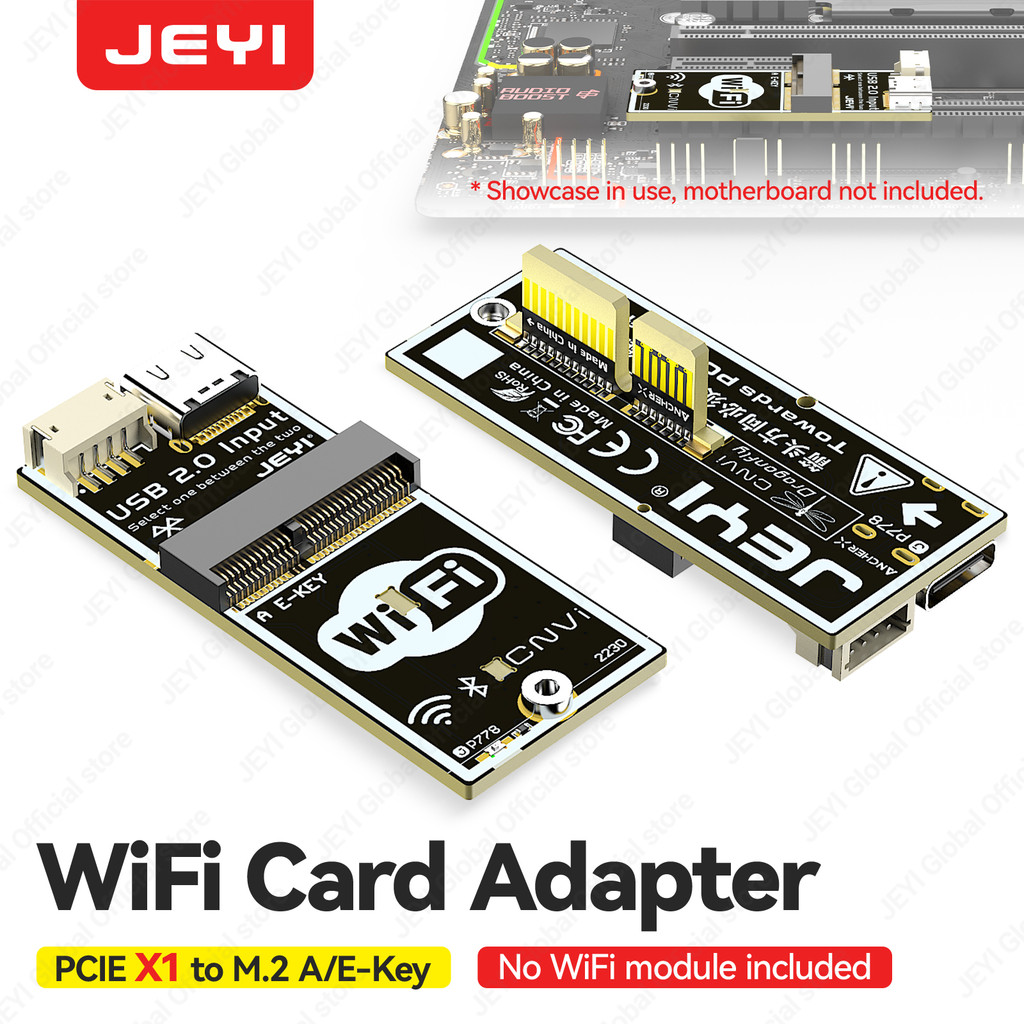 Bộ chuyển đổi thẻ WiFi JEYI PCIe X1 sang M.2 A / E-Key Bluetooth USB-C 2.0 Kích hoạt WiFi tốc độ đầy