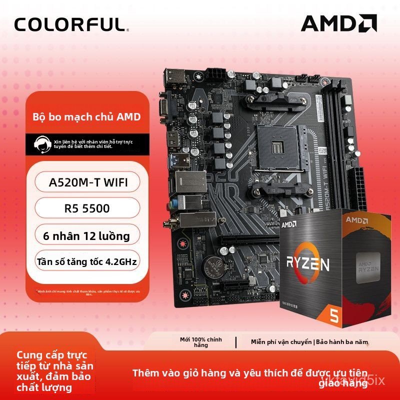 Combo main A520M-T wifi kèm AMD 5500 box văn phòng gia đình, bán chạy giao nhanh